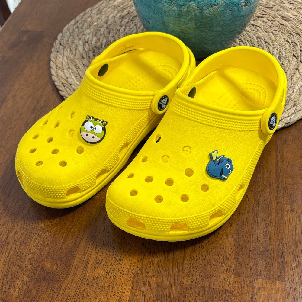 Kids Yellow Slip-On Clogs with Fun Charms
